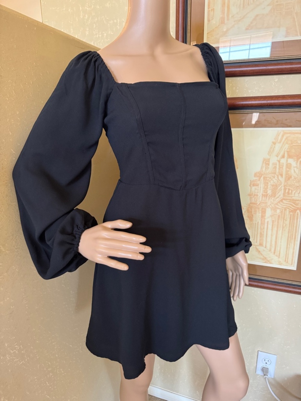 Hollister Smocked Empire Waist Black Dress sz M NWT